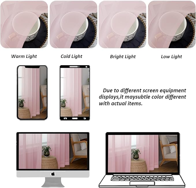 Chyhomenyc Extra Long Blush Pink Sheer Curtains 108 Inches Long 2 Panels, Light Filtering Curtains for Living Room, Soft Gentle Voile Rod Pocket Bedroom Window Drapes, 59Wx108L Inch, 9FT, 2PCS