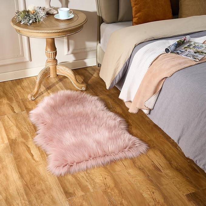 EasyJoy Ultra Soft Fluffy Shaggy Area Rug Faux Fur Rug Chair Cover Seat Pad Fuzzy Area Rug for Bedroom Floor Sofa Living Room (2 x 3 ft Sheepskin, Pink)