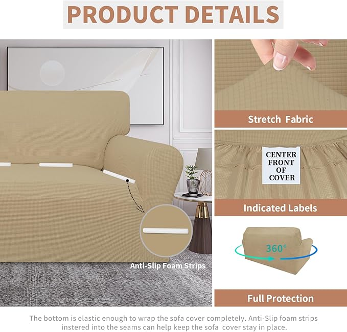 Easy-Going 100% Waterproof Couch Cover, Dual Waterproof Sofa Cover, Stretch Jacquard Sofa Slipcover, Leakproof Furniture Protector for Kids, Pets, Dog and Cat (Sofa, Sand)