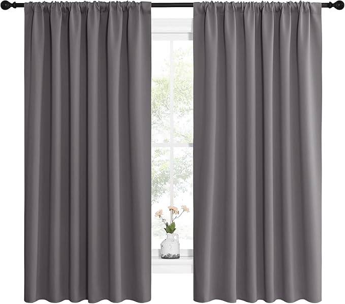 NICETOWN Blackout Curtain Panels for Window - Thermal Insulated Rod Pocket Blackout Drapes/Draperies for Dining Room (2 Panels, W62 x L63 inches, Grey)