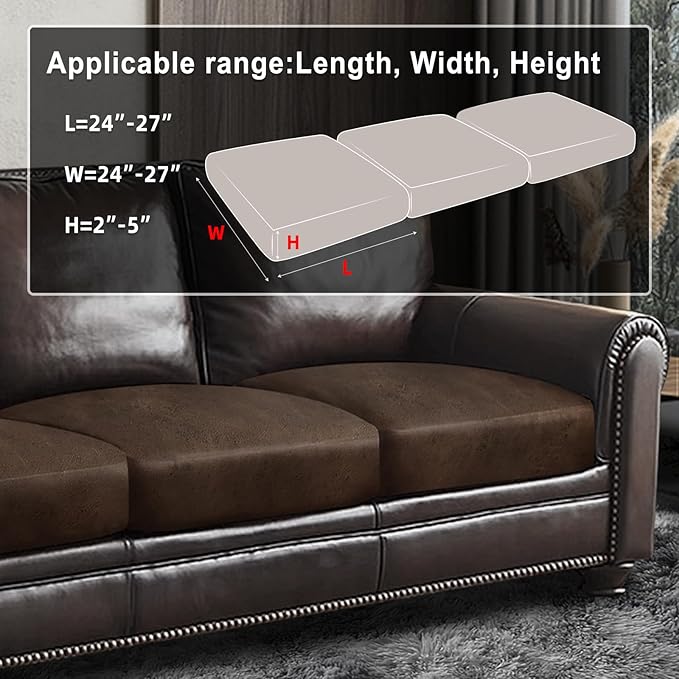 Leather Look Couch Cushion Covers Sofa Seat Slipcovers Sets Couches Furniture Protector for Sectional Armchair Loveseat Pets Kids Stretch Spandex Fabric(3 Cushion Sofa, Brown)
