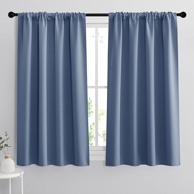 RYB HOME 54 inch Blackout Curtains for Living Room, Rod Pocket Thermal Insulated Small Window Drapes Room Darkening Shades for Bedroom Studio Dorm, W 42 x L 54 inch, Set of 2 Panels, Stone Blue