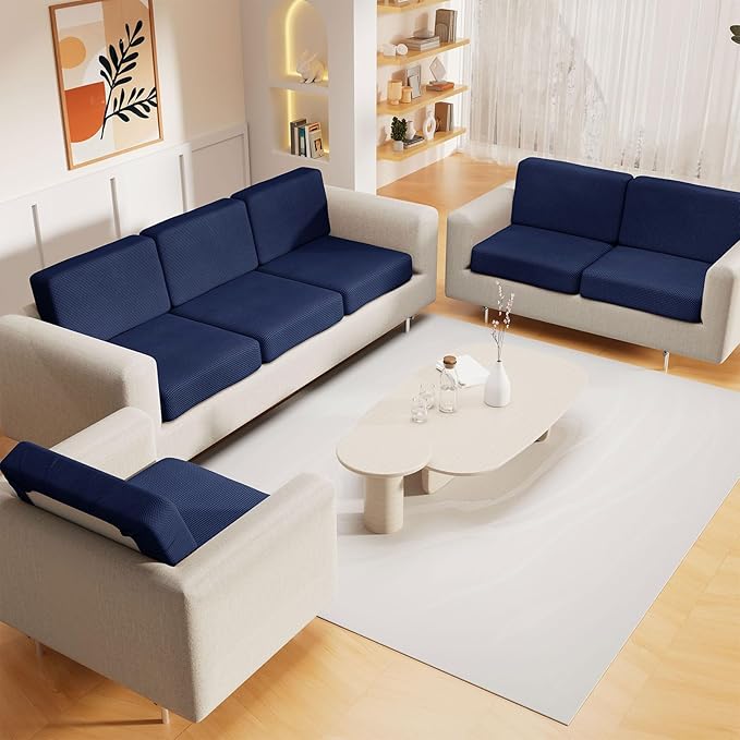 hyha Waterproof Couch Cushion Covers for Pets, Non Slip Sofa Seat Cover for Dogs Washable, Soft Thick Stretch Jacquard Fabric, Sofa Slipcovers with Elastic Bottom (1 Chaise+2 Seater, Navy)
