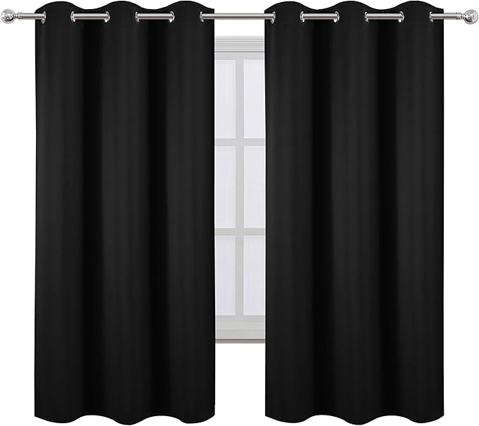 LEMOMO Black Thermal Blackout Curtains/38 x 63 Inch/Set of 2 Panels Room Darkening Curtains for Bedroom