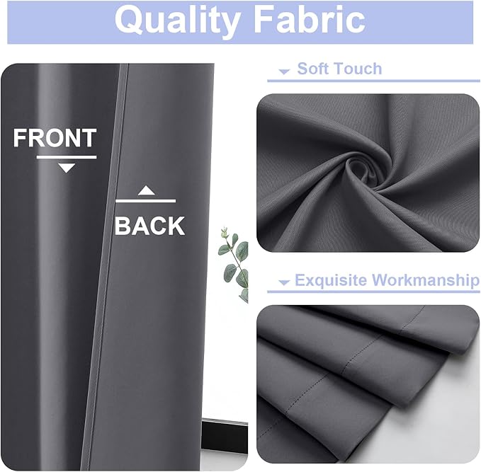 Simplebrand Ava Grey Short 24 Inches Blackout Curtain 2 Panels Set, Half Window Rod Pocket Privacy Curtain Tiers for Kitchen, Curtains Blackout for Bathroom Shades, W30 x L24 Inch, Grey