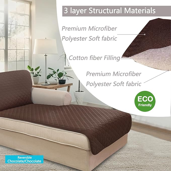 U-NICE HOME Sectional Couch Cover for Dogs Pets Chaise Lounge Reversible Sofa Cover Furniture Protector with Elastic Adjustable Strap, Chocolate