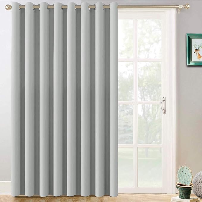 Yakamok Thermal Patio Door Curtains - Grey Blackout Room Darkening Door Blinds for Sliding Glass with Grommet Top, Split Room Divider Curtains (Light Grey, 100 inches W x 84 inches L)