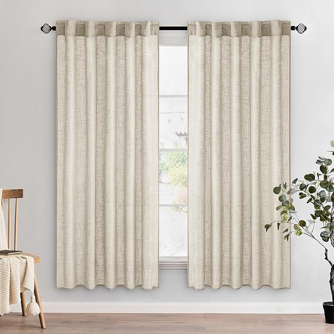 MIULEE Cream Linen Curtains 72 Inch Length 2 Panels for Bedroom Living Room, Soft Linen Textured Window Drapes Semi Sheer Light Filtering Back Tab Rod Pocket Farmhouse Modern Burlap Look Decor
