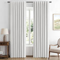MIULEE 100% Blackout Linen Curtains for Bedroom, Heathered White Solid Luxury Decor Thermal Insulation Room Darkening Drapes for Living Room Nursery Back Tab Rod Pocket 42 x 84 Inches, 2 Panels