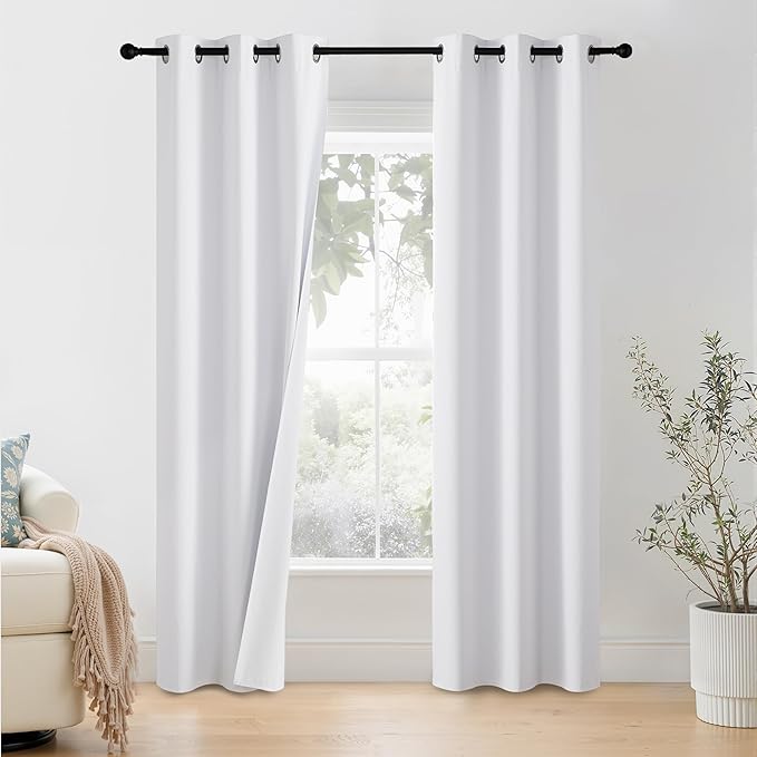 NICETOWN 100% Blackout Window Curtain Panels 84 inch Length for Living Room, Set of 2, Snow White, 42 inches Wide, Thermal Insulated Drapes