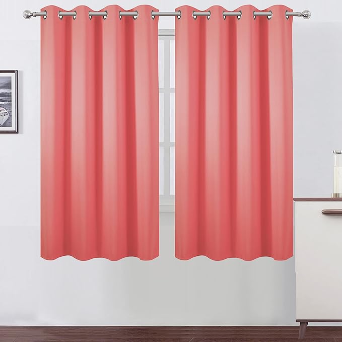 LEMOMO Coral Blackout Curtains 66 x 63 Inch Length/Set of 2 Curtain Panels/Thermal Insulated Room Darkening Blackout Curtains for Bedroom