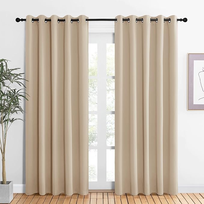 NICETOWN Room Darkening Draperies Window Curtain Panels, Thermal Insulated Grommet Room Darkening Curtains for Bedroom (Biscotti Beige, 2 Panels, W60 x L84 -inch)