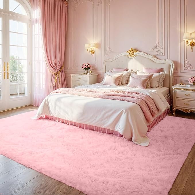 8x10 Area Rug for Living Room: Soft Fluffy Shag Pink Rugs for Bedroom, Non-Slip Large Fuzzy Plush Rug Indoor Floor Carpet for Nursery Kids Boys Girls Room, Dorms, Playroom, Modern Home Decor
