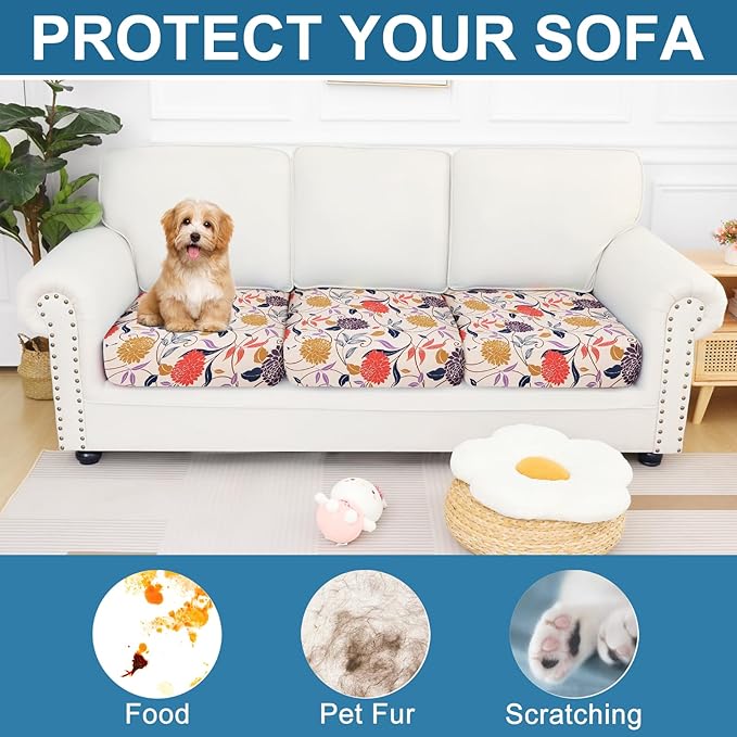 Smiry Printed Couch Cushion Covers, Stretch Soft Couch Covers for Sofa, Washable Non-Slip Sofa Slipcover Furniture Protector for Indoor and Outdoor (3 Pack, Orange)