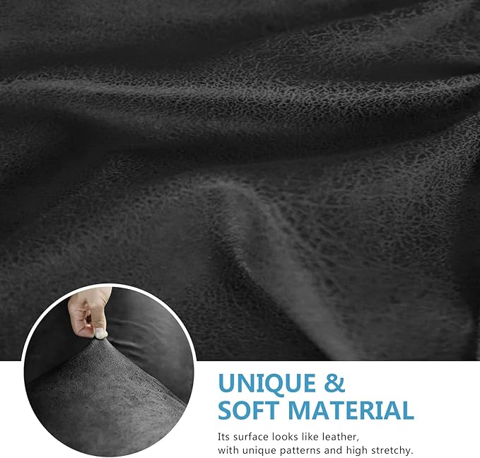Leather Look Couch Cushion Covers Sofa Seat Slipcovers Sets Couches Furniture Protector for Sectional Armchair Loveseat Pets Kids Stretch Spandex Fabric (2 Cushion Sofa, Dark Grey)