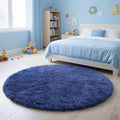 yulidayang Blue Fluffy Round Area Rugs for Bedroom,4'X4'Shag Circle Area Rugs for Living Room,Non Slip Fuzzy Plush Rug for Kids Room Boys Girls Room and Dorm Home Decor Rug