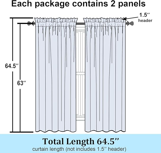 Simplebrand Cream Sheer Curtains 63 Inch Length 2 Panels, Rod Pocket Solid Color Window Sheer Curtain Panels, Elegant Curtains & Drapes for Living Room, Bedroom 2 Panels (Cream, 42" W x 63" L)