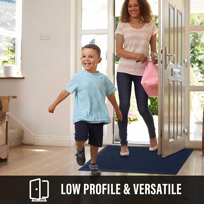 HIYARD Sturdy Front Door Mat, Absorbent Muddy Dirt Resist Welcome Door Mats Outdoor Indoor, Stain and Fade Resistant, Non-Slip Backing Entry Mat Low Profile Doormat for Entryway, 47×32, Blue