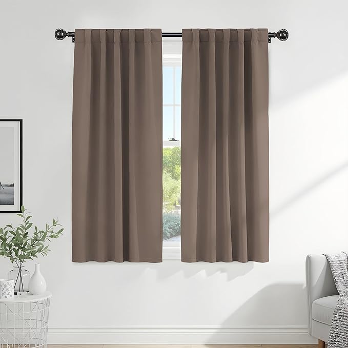 PONY DANCE Blackout Window Drapes - 42 by 72-inch, Mocha Curtain Draperies Light Block Thermal Insulated Curtain Panels Back Tab/Rod Pocket Light Blocking Energy Saving for Bedroom, 2 PCs