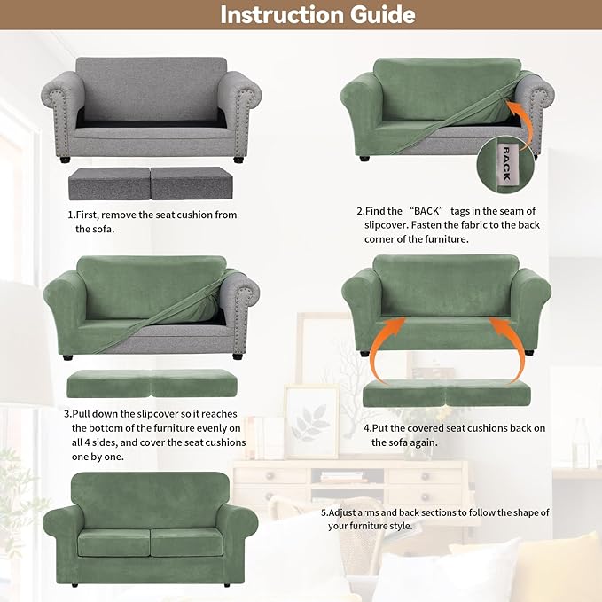 WEERRW Velvet Couch Covers for 2 Cushion Couch Sofa - High Stretch Velvet Plush 3 Pieces Sofa Slipcovers with Elastic Bottom, Furniture Protector for Pets, Machine Washable, Greyish Green, Medium
