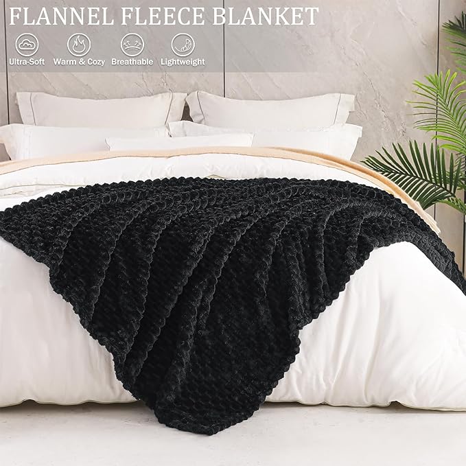 Exclusivo Mezcla Fleece Twin Blanket for Bed, Extra Large Fuzzy Black Bed Blankets, Soft Cozy Plush Sofa Throws for All Seasons, 60x80 Inches