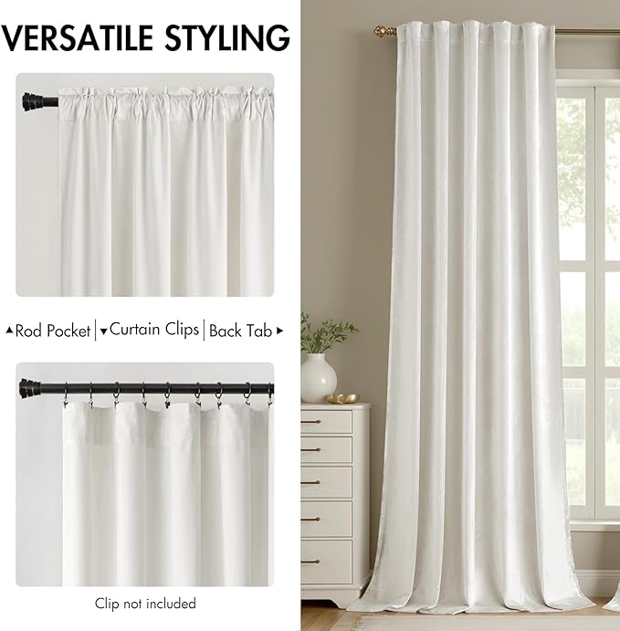 MIULEE Velvet Curtains 90 inches - Luxury Curtains for Bedroom Living Room Thermal Insulated Super Soft Room Darkening Window Drapes Rod Pocket & Back Tab, White, W52 x L90 inches, 2 Panels
