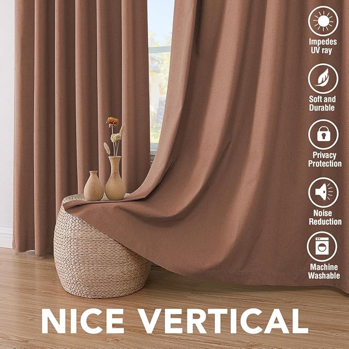 H.VERSAILTEX Linen Blackout Curtains 108 Inches Long 100% Blackout Thermal Insulated Textured Linen Look Curtain Draperies Anti-Rust Grommet, Energy Saving with White Liner, 2 Panels, Washed Spice