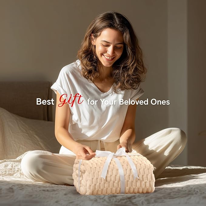 BEDELITE Fleece Throw Blanket for Couch & Bed - 3D Jacquard Decorative Blush Sand Blanket, Super Soft and Cozy Warm Fuzzy Blanket All Seasons Suitable, 60x80Inches