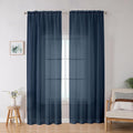 OWENIE Blue Sheer Curtains, Sheer Curtains 78 inches Long 2 Panels Set, Rod Pocket Voile Fimly Sheer Drapes for Living Room/Bedroom, 2pcs, Each 42" W x 78" L, Navy Blue