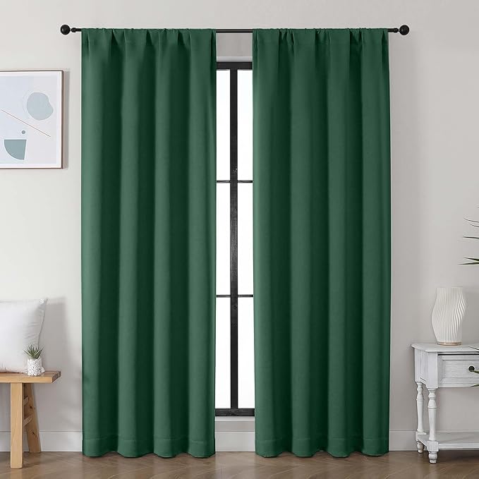Simplebrand Ava Ever Green Blackout Curtains for Bedroom, 78 Inch Length, 2 Panels Set, Privacy Thermal Insulated Rod Pocket Window Curtains for Patio, French Door, W40 x L78 Inch