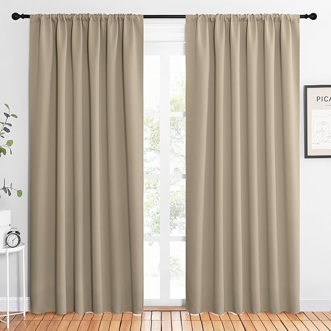NICETOWN 2 Panels Blackout Curtains, Rod Pocket Thermal Insulated Drapes 84 inches Long, Easy-Care Modern Home Decoration Sunshades for Guest Room, Living Room, Office, 62 x 84 Inch, Soft Taupe