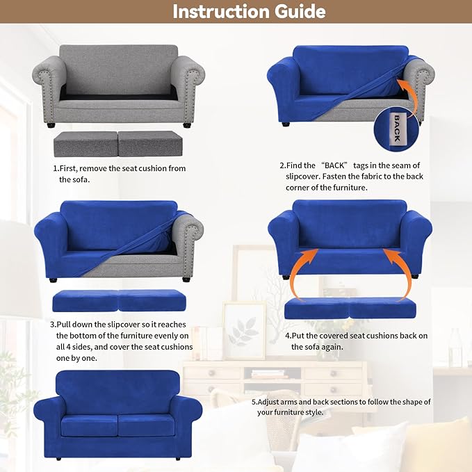 WEERRW Velvet Couch Covers for 2 Cushion Couch Sofa - High Stretch Luxury Velvet Plush 3 Pieces Sofa Slipcovers with Elastic Bottom, Furniture Protector for Pets, Machine Washable, Royal Blue, Medium