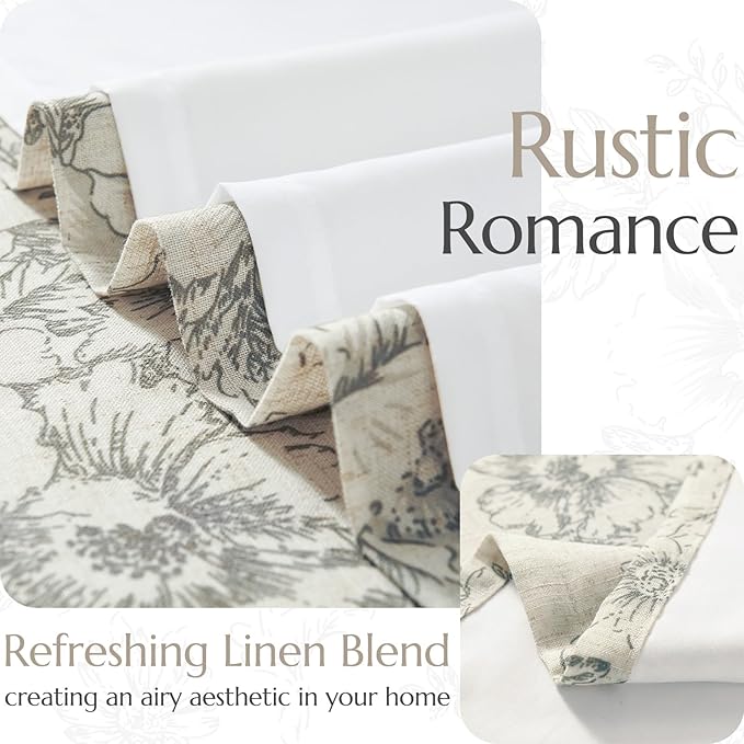 jinchan Lined Linen Blend Curtain Floral Curtains for Living Room 90 Inches Long Grey Peony Flower Printed Curtain Back Tab Farmhouse Patterned Drapes Bedroom Window Curtains Set 2 Panels