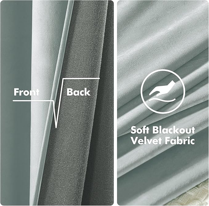 MIULEE Velvet Curtains Misty Blue Elegant Grommet Thermal Insulated Soundproof Room Darkening Curtains/Drapes for Classical Living Room Bedroom Decor 52 x 96 Inch Set of 2