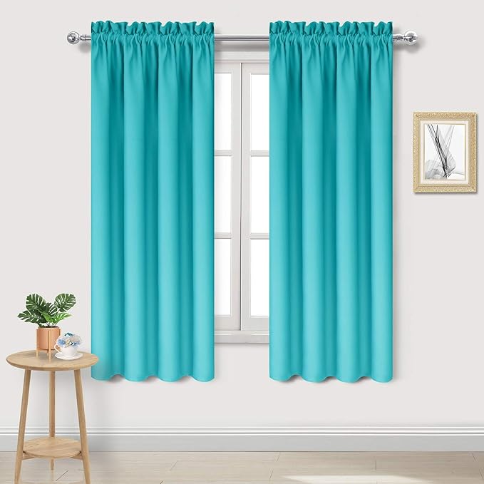 DWCN Blackout Curtains for Bedroom - Thermal Insulated Privacy Energy Saving Rod Pocket Drapes for Living Room, W 38 x L 63 Inch, Turquoise, Set of 2