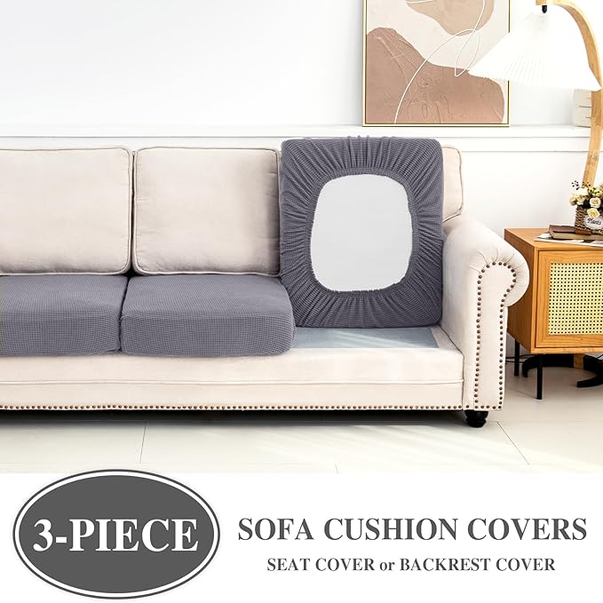 Couch Cushion Covers Seat Cushion Cover Stretch Couch Cover Separate Sectional Sofa Slipcovers Furniture Protector(3 Pieces for Seat or Sofa Backrest, Light Grey)