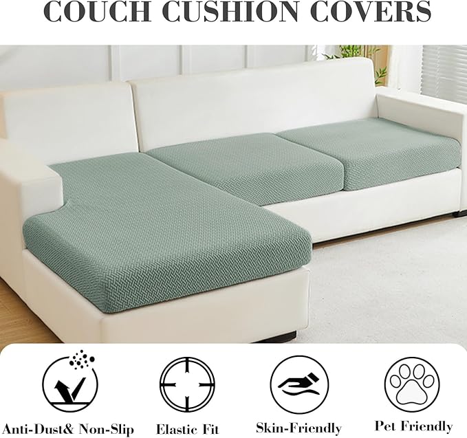 Sofa Covers Couch Covers for Sofa Pet Friendly Couch Cushion Covers Universal Sofa Covers Washable Stretch Slipcovers for Sectional Sofa (Texture Green, 2 Seats + Chaise Cover)