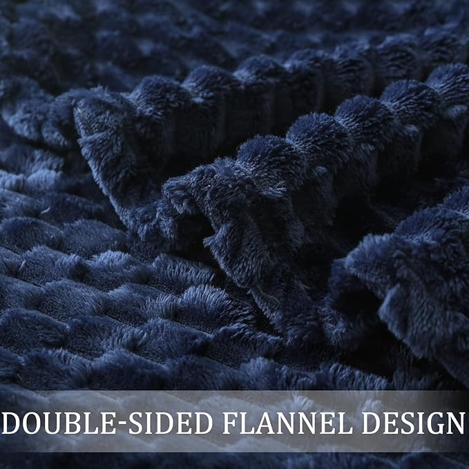 Exclusivo Mezcla Fleece Queen Blanket for Bed, Extra Large Fuzzy Navy Blue Bed Blankets, Soft Cozy Plush Sofa Throws for All Seasons, 90x90 Inches