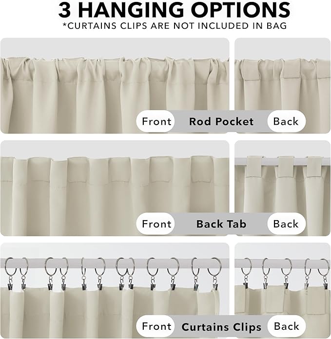 Deconovo Blackout Curtains, Thermal Insulated, W52 x L63 2 Panels, Back Tab, Machine Washable, Room-Darkening Drapes for Bedroom/Living Room Light Beige
