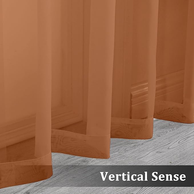 OVZME 2 Panels Solid Color Orange Sheer Curtains 96 Inches Long, Elegant Window Voile Panels/Draperies/Treatment for Living Room & Sliding Glass Door, 2 Panels = 84" W, Each 42" Wx96 L