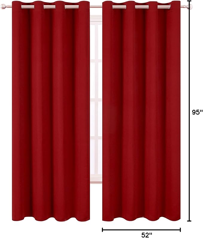 LEMOMO Dark Red Thermal Blackout Curtains/52 x 95 Inch/Set of 2 Panels Room Darkening Curtains for Bedroom