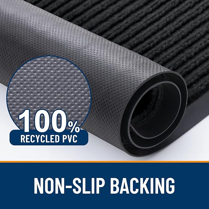 OLANLY Front Door Mat Indoor Outdoor Entrance, 2-Pack 71 x 23 Inch, Waterproof Heavy Duty Doormat, Fade Resistant, Low Profile, Easy Clean Patio Porch Welcome Floor Mats for Entry, Black