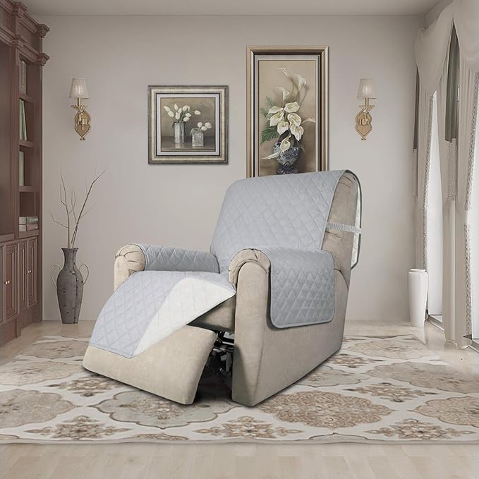 Easy-Going Recliner Sofa Slipcover Reversible Sofa Cover Water Resistant Couch Cover Furniture Protector with Elastic Straps for Pets Kids Children Dog Cat (Recliner, Light Gray/Ivory)