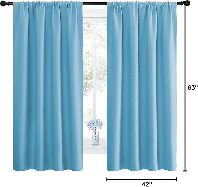 NICETOWN Kitchen Blackout Curtains Panels - Window Treatment Thermal Insulated Room Darkening Rod Pocket Drapes for Bedroom (Teal Blue, Set of 2, 42 by 63 inches Long)