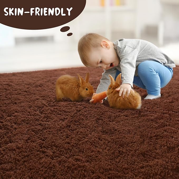 LOCHAS Ultra Soft Indoor Modern Area Rugs 9x12 Fluffy Living Room Carpets for Children Bedroom Home Decor Nursery Rug, Brown