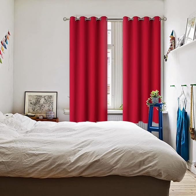 BGment Room Darkening Curtains 63 Inches Long - Grommet Thermal Insulated Drapes Window Treatment Curtains for Bedroom, 2 Panels, 52 x 63 Inch, Red