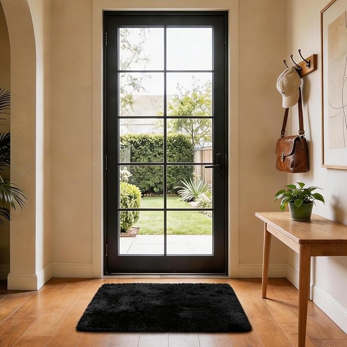Ophanie Small Black Entryway Throw Rugs for Bedroom, 2x3 Mini Area Rug, Affordable Non Slip Fluffy Carpet, Fuzzy Soft Living Room Rugs, Home Decor Aesthetic, Nursery