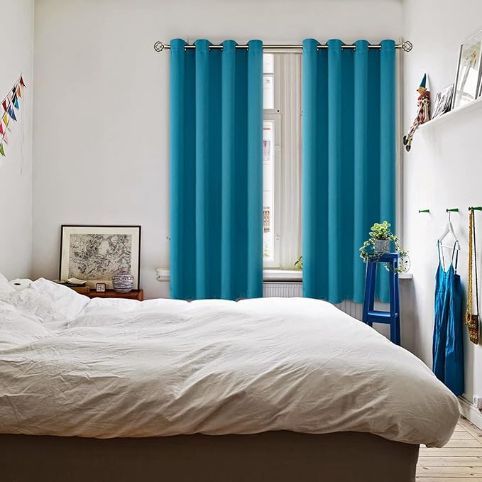 BGment Blackout Curtains - Grommet Thermal Insulated Room Darkening Bedroom and Living Room Curtains, Set of 2 Panels (52 x 63 Inch, Peacock Blue)