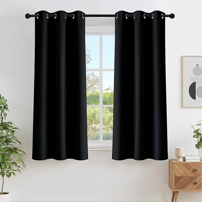 NICETOWN Black Out Curtains 63 inches Long, Grommet Blackout Window Treatment Thermal Insulated Solid Room Darkening Drapes for Bedroom/Kitchen, 2 Panels, W40 x L63