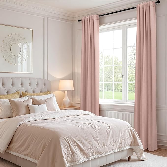100% Blackout Shield Linen Blackout Curtains for Bedroom 120 Inches Long, Back Tab/Rod Pocket Living Room Drapes, Thermal Insulated Blackout Curtains 2 Panels Set, 50" W x 120" L, Blush Pink